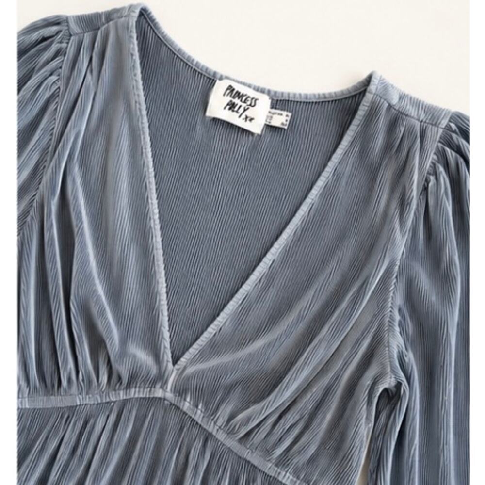 Princess Polly Smoky Blue Pleated Mini Dress Wedding Guest Romantic Size 6 NWOT - Picture 4 of 7